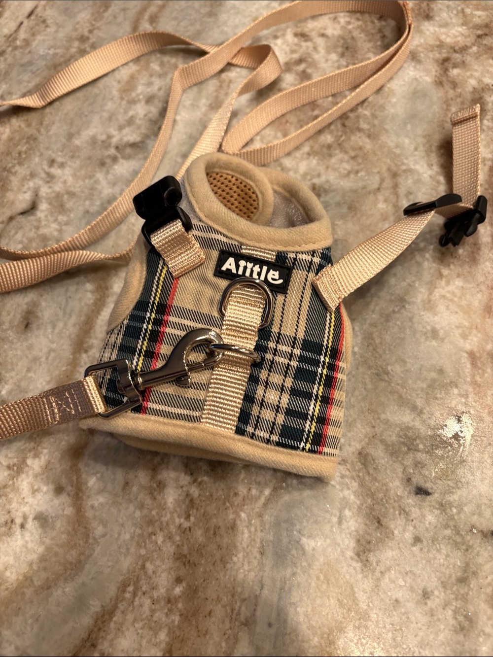 Aittle Plaid Dog Harness with Beige Trim